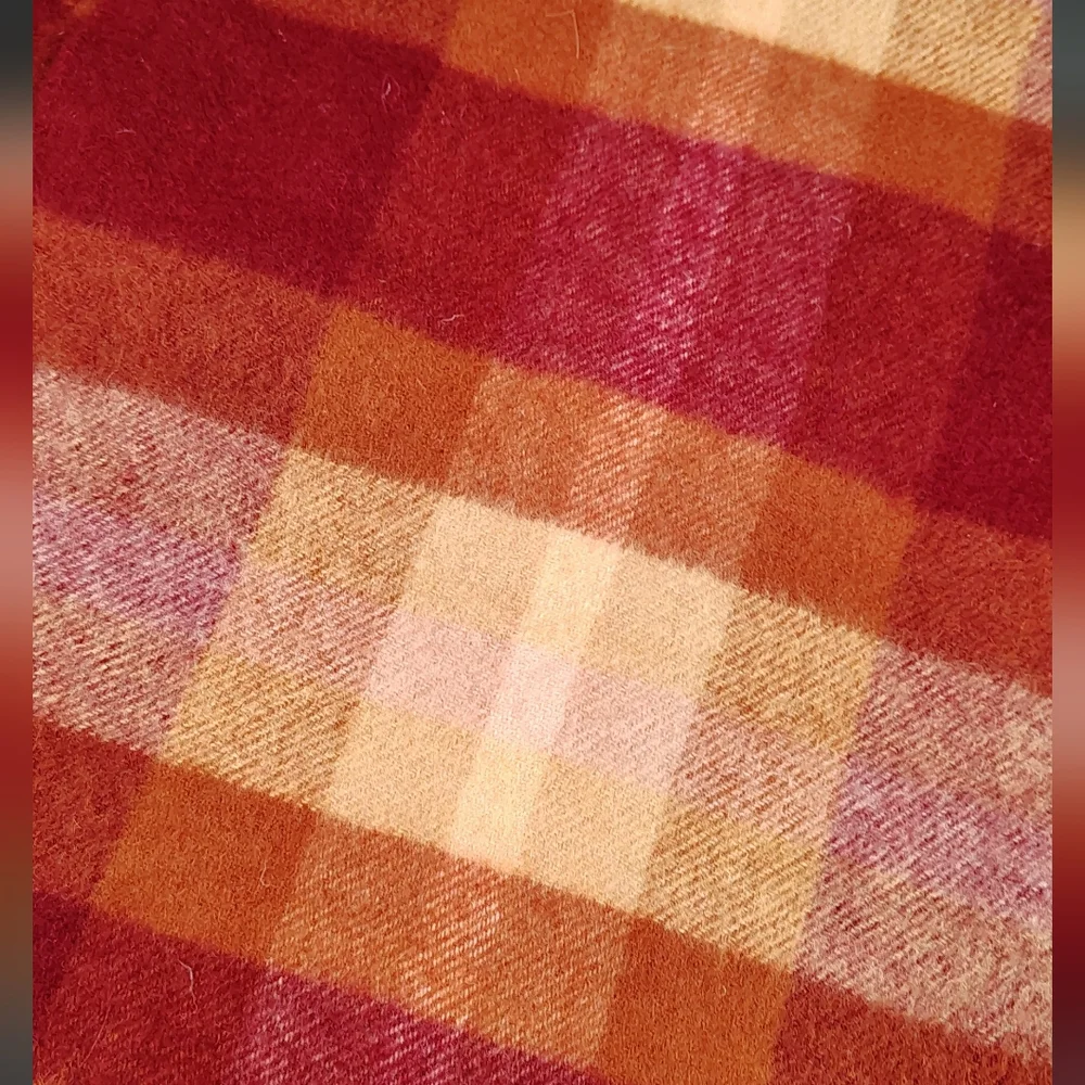 Checked Fringe Scarf in Red and Orange Men's Womens Unisex - Picture 10 of 10